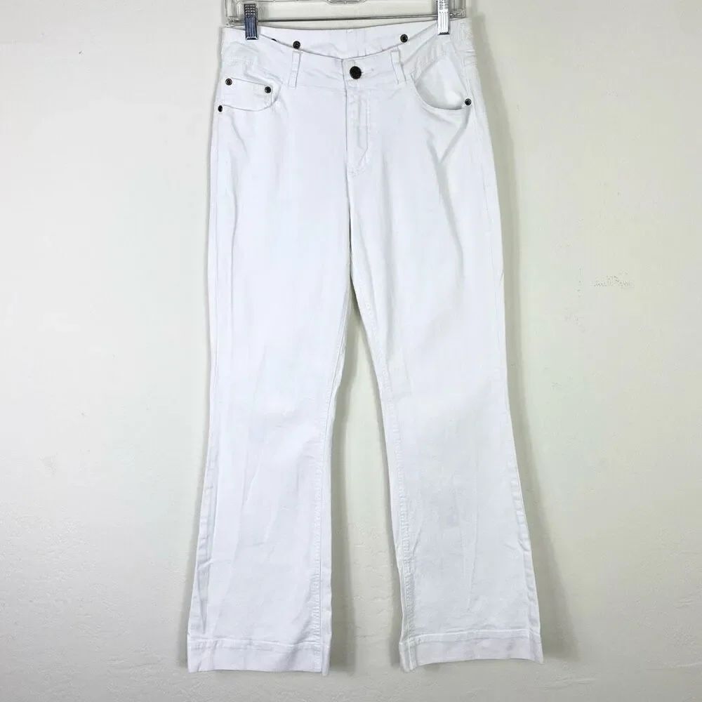 Soft Surroundings White Denim Wide Flare Leg Jeans Size M